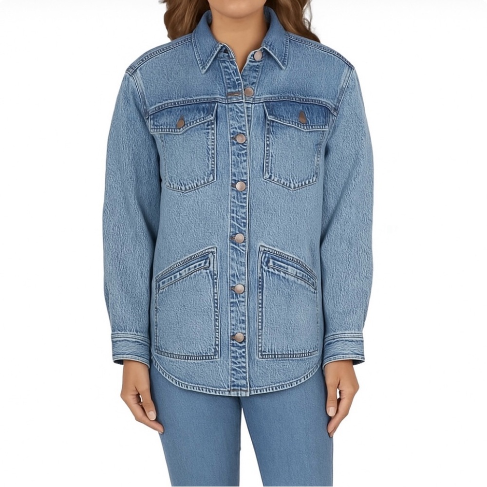 Natural Reflections Women’s L Blue Denim Barn Shacket,  Denim Jacket